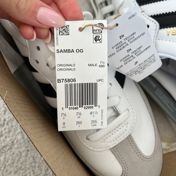Brand new never worn Adidas Samba OG “White/Black” sneakers size Men’s US 8 - Picture 3 of 10